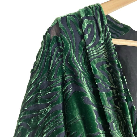 Ronny Kobo Astrid Green Animal Print Velvet Ruched Long Sleeve Midi Dress XS - Picture 7 of 14